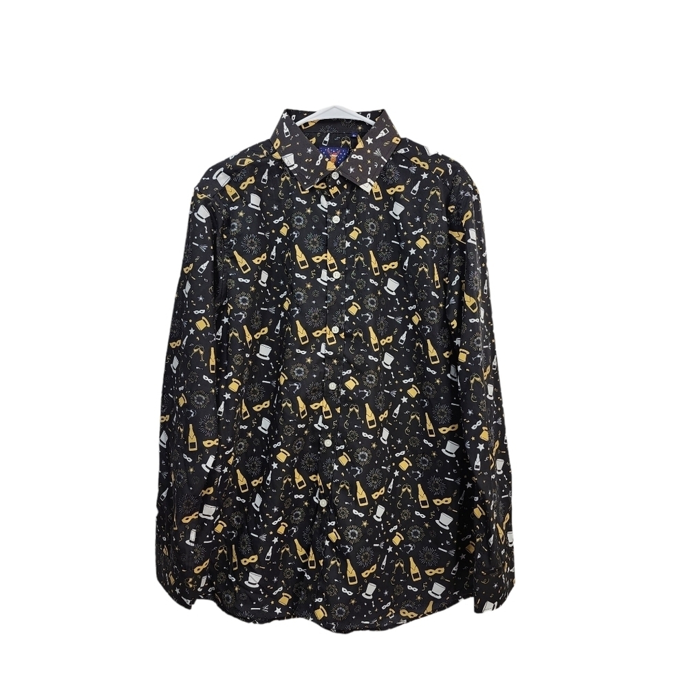 Simon Banks Men's Masquerade Party Inspired Print Button Down Shirt